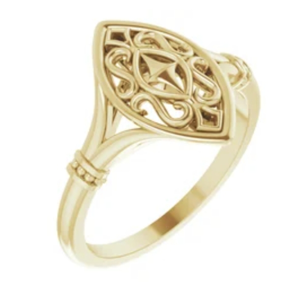 14K solid gold ring - Wings of Antiquity - Picture 12 of 17